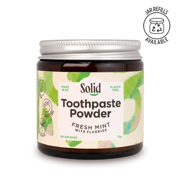 solid fresh mint toothpaste powder jar - plastic free
