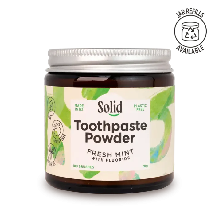 solid fresh mint toothpaste powder jar - plastic free