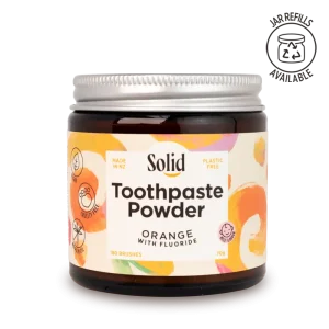 solid orange toothpaste powder jar - plastic free