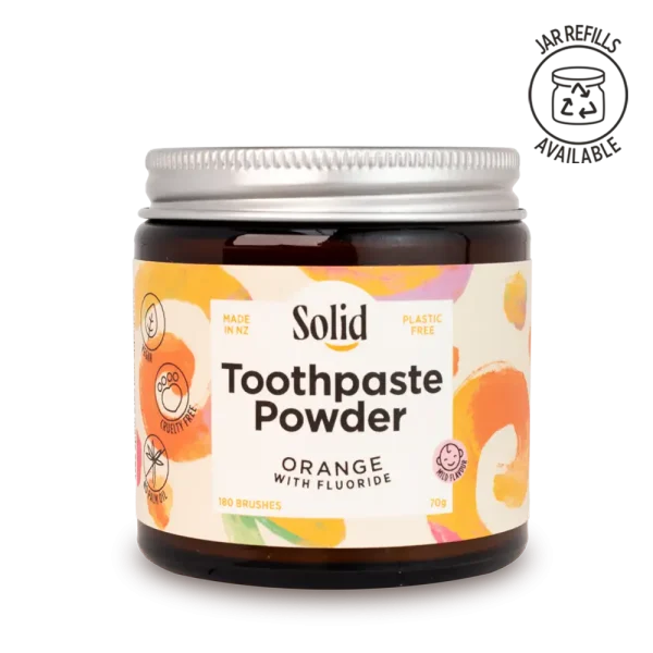 solid orange toothpaste powder jar - plastic free