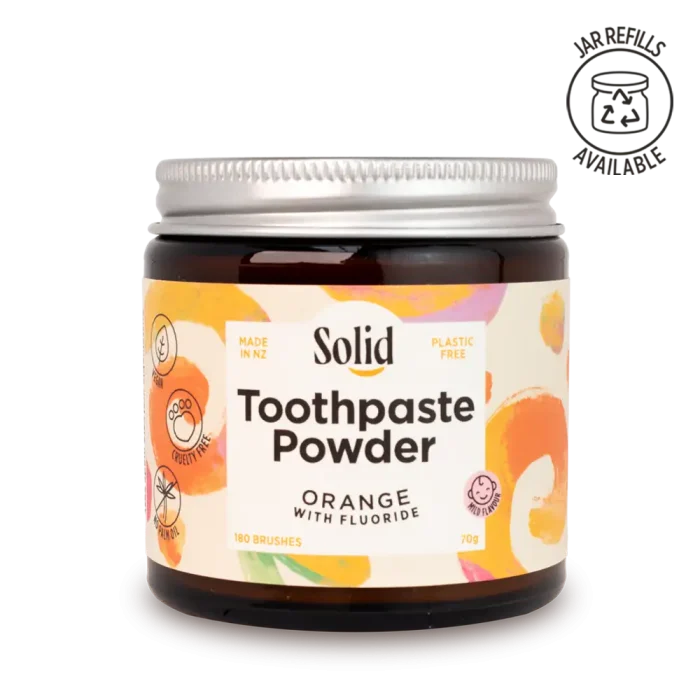 solid orange toothpaste powder jar - plastic free