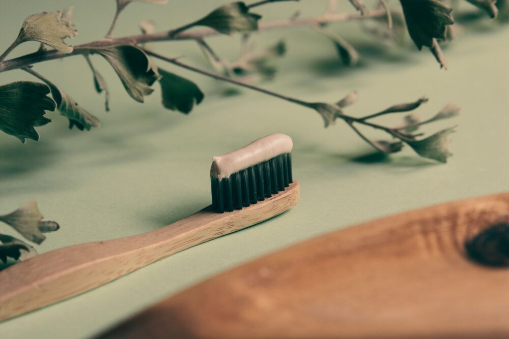 Homemade toothpaste on toothbrush